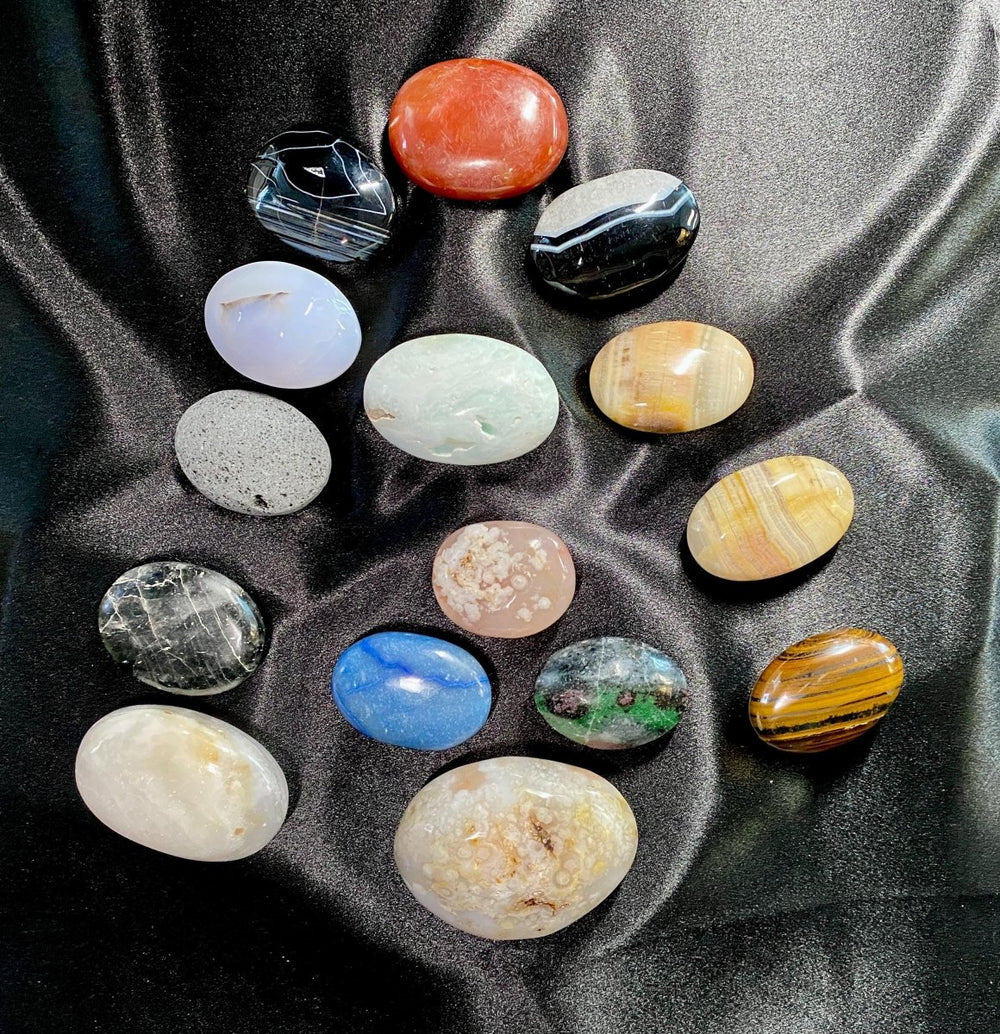 Assorted Palm Stone Bundle Lot (15 Pieces) Bulk Wholesale Gemstone Décor CollectionCrystal River Gems