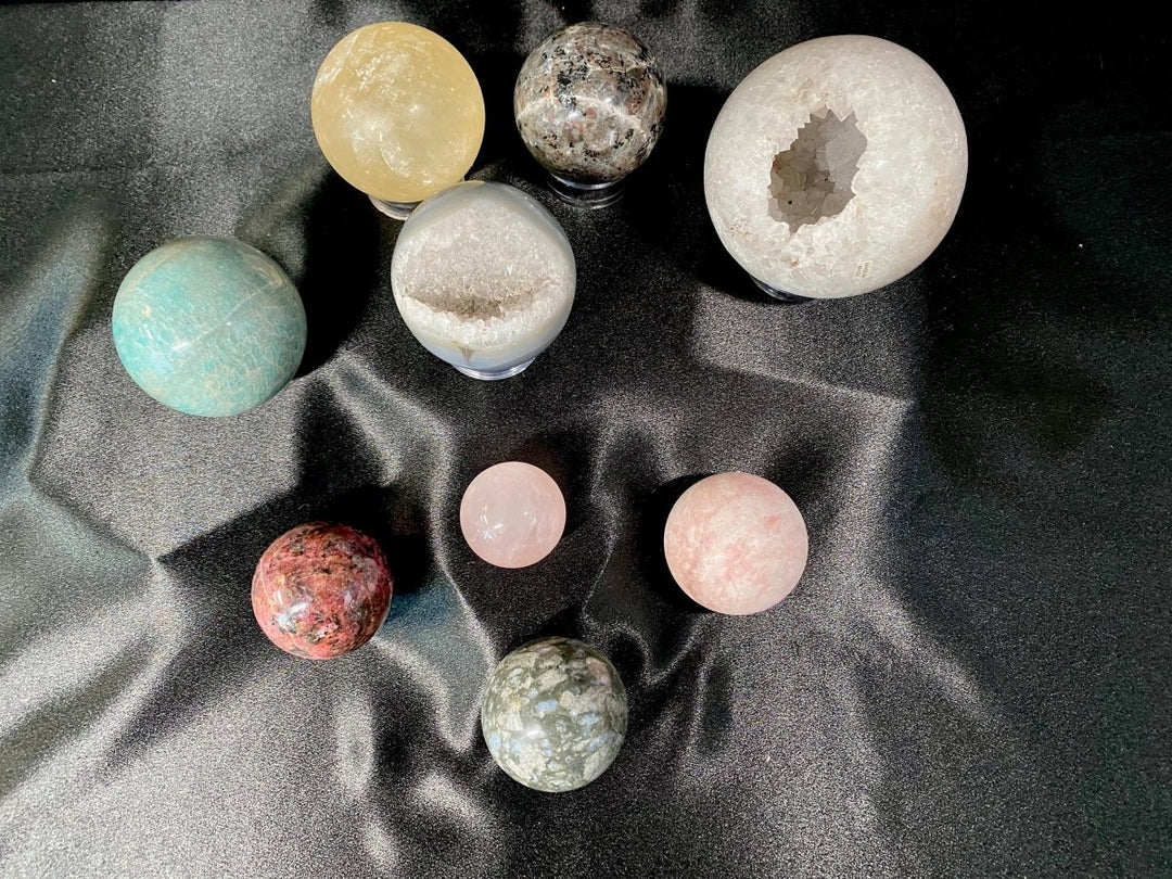 Assorted Spheres Bundle Lot (9 Pieces) Bulk Wholesale Gemstone Décor CollectionCrystal River Gems