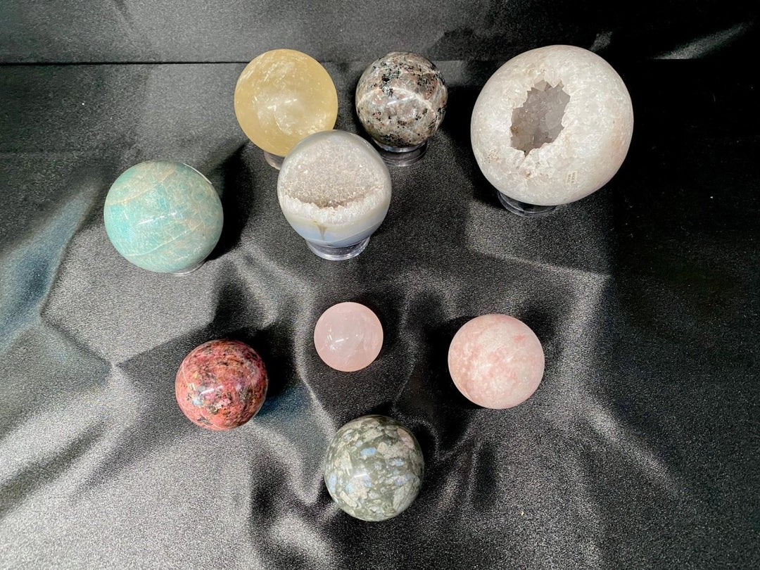 Assorted Spheres Bundle Lot (9 Pieces) Bulk Wholesale Gemstone Décor CollectionCrystal River Gems