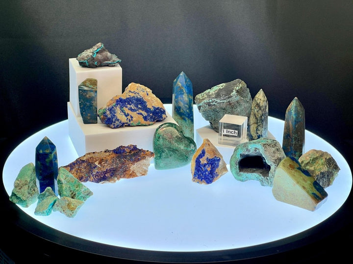 Azurite and Chryscolla mix Crystal Bundle Lot (19 Pieces) Bulk Wholesale Gemstone Décor CollectionCrystal River Gems