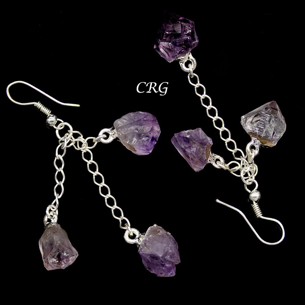 Amethyst Triple Point Earrings with Silver Plated Wire (1 Pair) Wholesale Crystal Gemstone JewelryCrystal River Gems