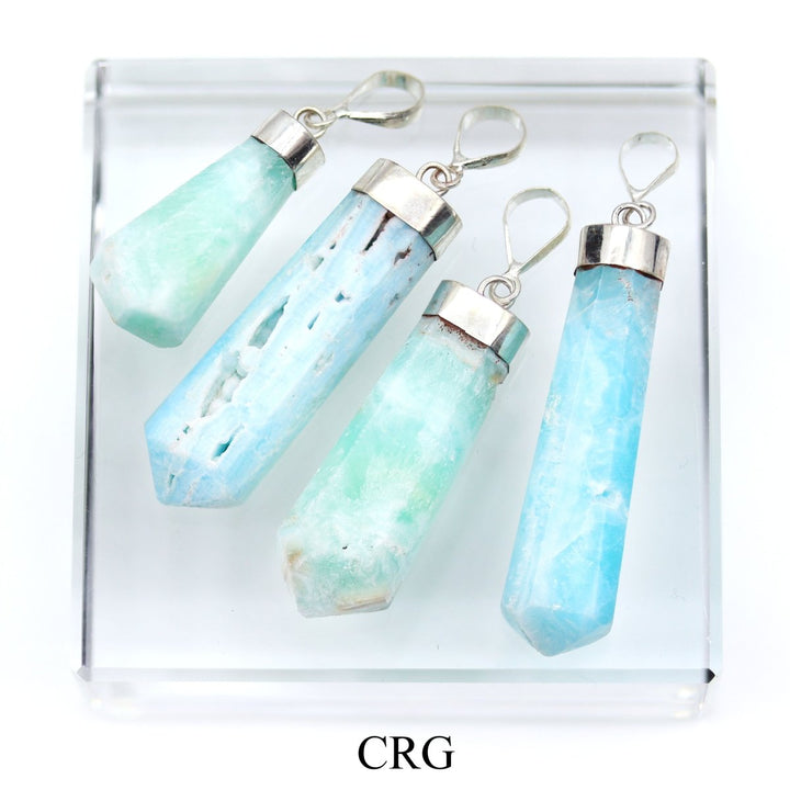 Blue Aragonite and Caribbean Calcite Point Pendant with Sterling Silver (1 Piece) Size 1.5 To 2 Inches 8-Sided Charms