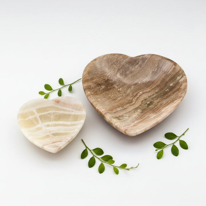 Banded Onyx Calcite Heart Dish Home Decor Jewelry BowlCrystal River Gems