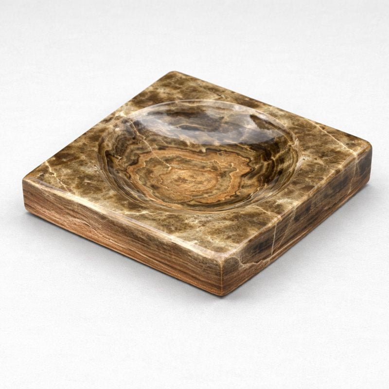 Banded Onyx Calcite Square Dish Home Decor Jewelry Bowl (1 Piece)Crystal River Gems