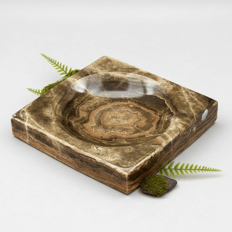 Banded Onyx Calcite Square Dish Home Decor Jewelry Bowl (1 Piece)Crystal River Gems