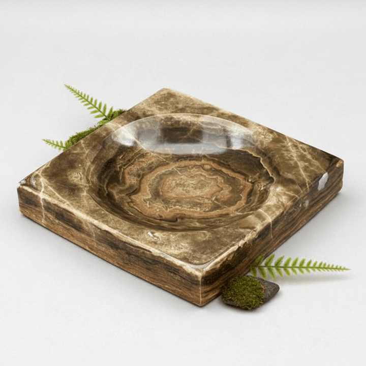 Banded Onyx Calcite Square Dish Home Decor Jewelry Bowl (1 Piece)Crystal River Gems