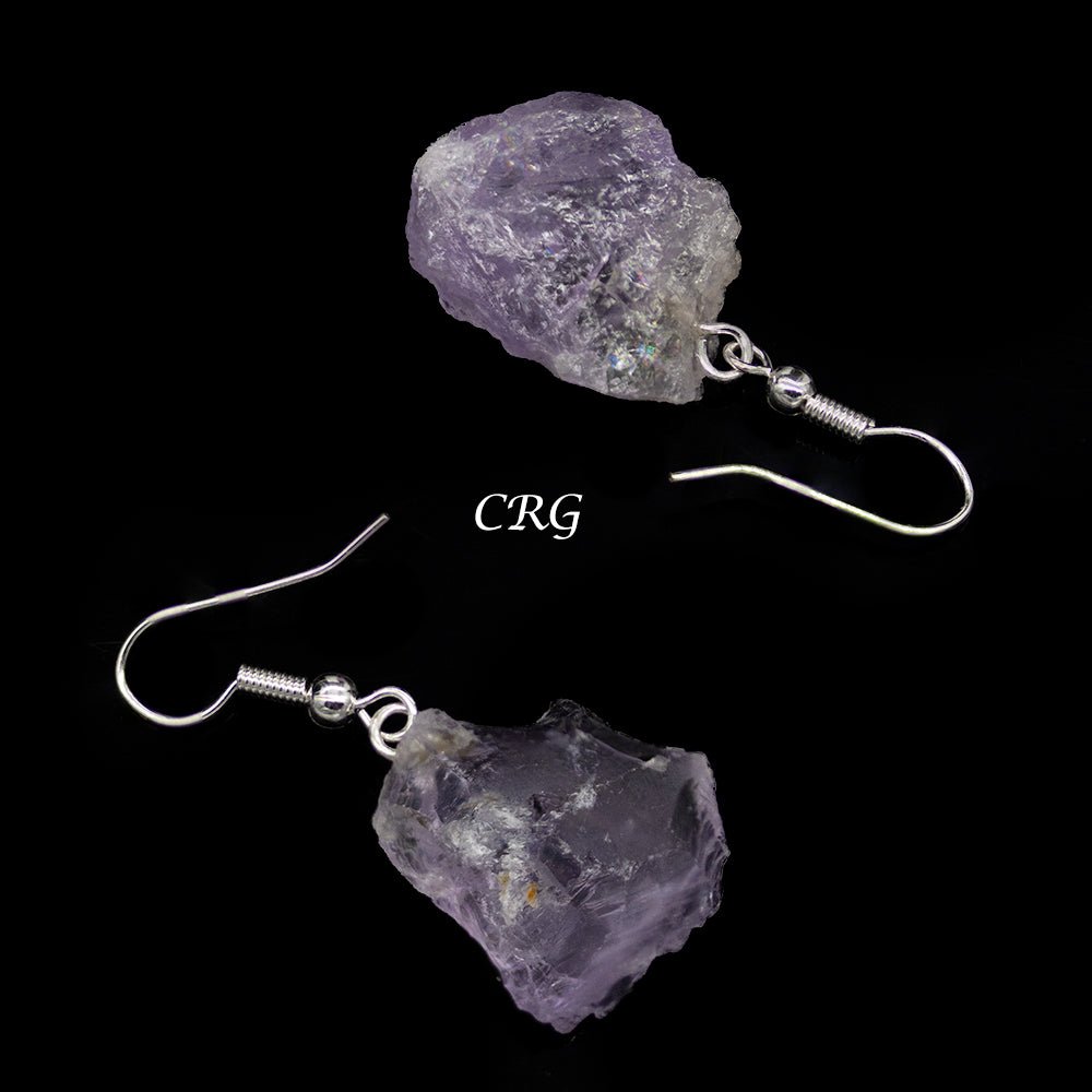 Amethyst Rough Earrings with Silver Plated Wire (1 Pair) Wholesale Crystal Gemstone JewelryCrystal River Gems