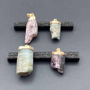 Beryl Raw Mixed Color Gold Pendant