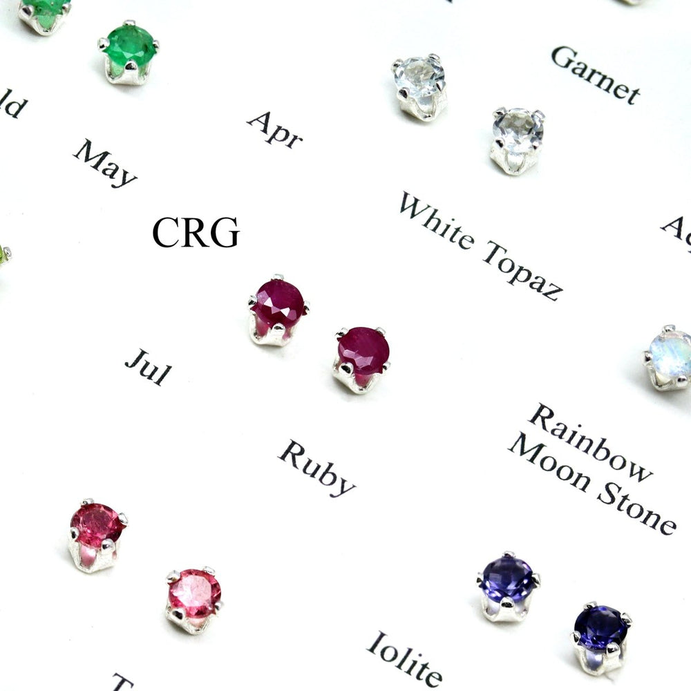 Birthstone Stud Earrings with 925 Sterling Silver (3mm) (12 Pairs)Crystal River Gems