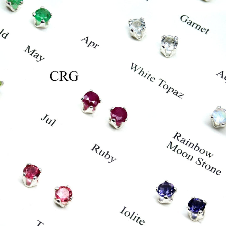 Birthstone Stud Earrings with 925 Sterling Silver (3mm) (12 Pairs)Crystal River Gems