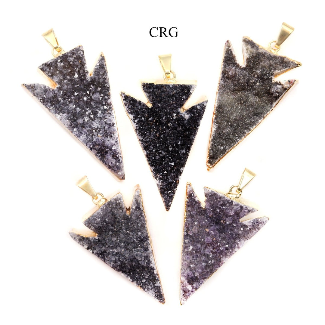 Black Agate Druzy Arrowhead Pendant with Gold Plating (4 Pieces) Size 40 mm Crystal Jewelry Charm