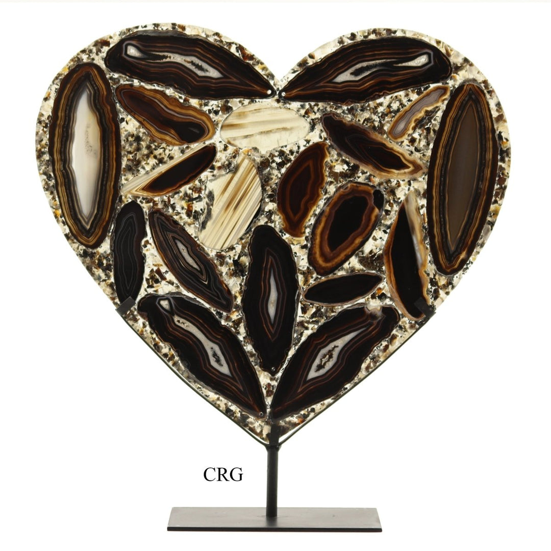 Black Agate Heart on Metal Stand (2 Pieces) Size 10 to 12 Inches Crystal Gemstone Decor