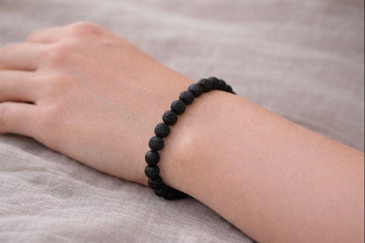 Black Lava Rock Round Bead Stretch Bracelet (8 mm)Crystal River Gems