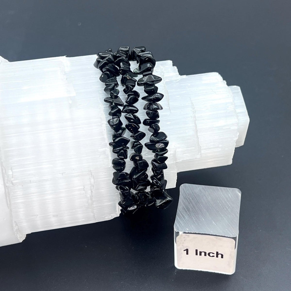 Black Obsidian Chip Bead Elastic Stretch BraceletCrystal River Gems