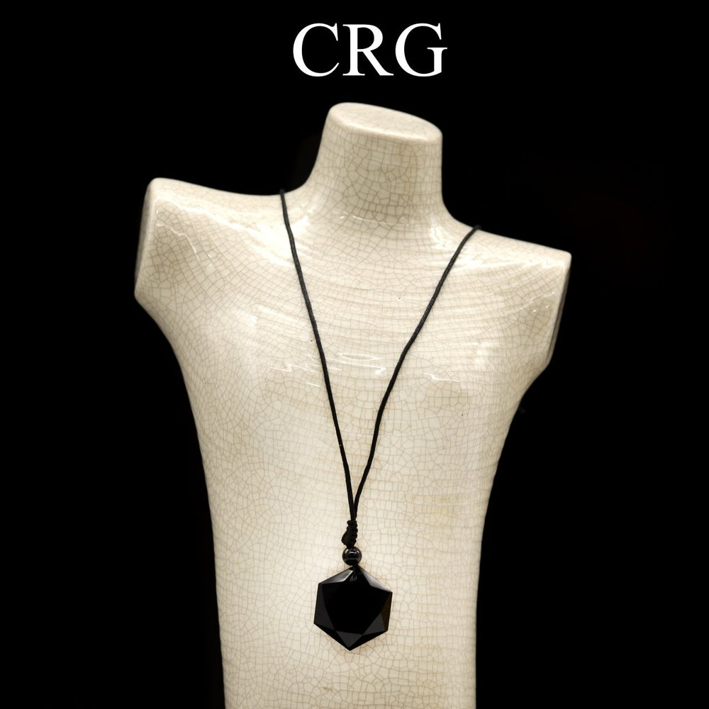 Black Obsidian Faceted Hexagon Pendant with Black Cord (4 Pieces) Size 1 Inch Crystal Jewelry Charm