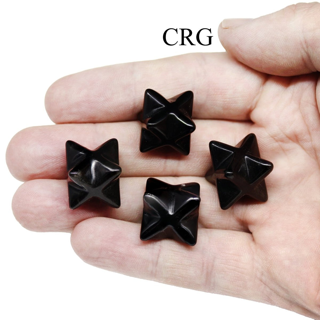Black Obsidian Merkaba Stars (18 mm) (5 Pcs) 8 - Pointed Polished Crystal Gemstone StarCrystal River Gems