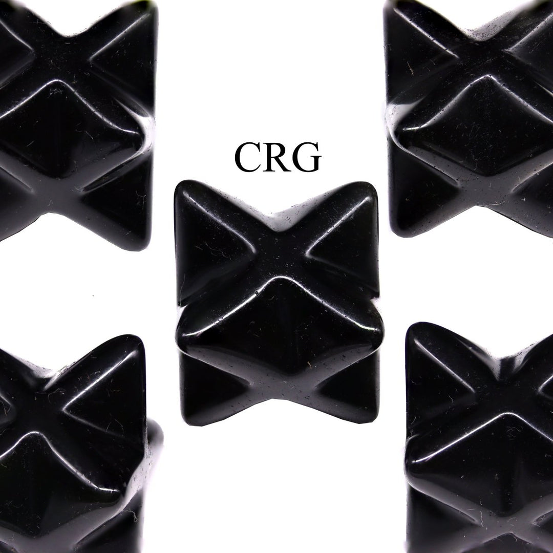 Black Obsidian Merkaba Stars (18 mm) (5 Pcs) 8 - Pointed Polished Crystal Gemstone StarCrystal River Gems