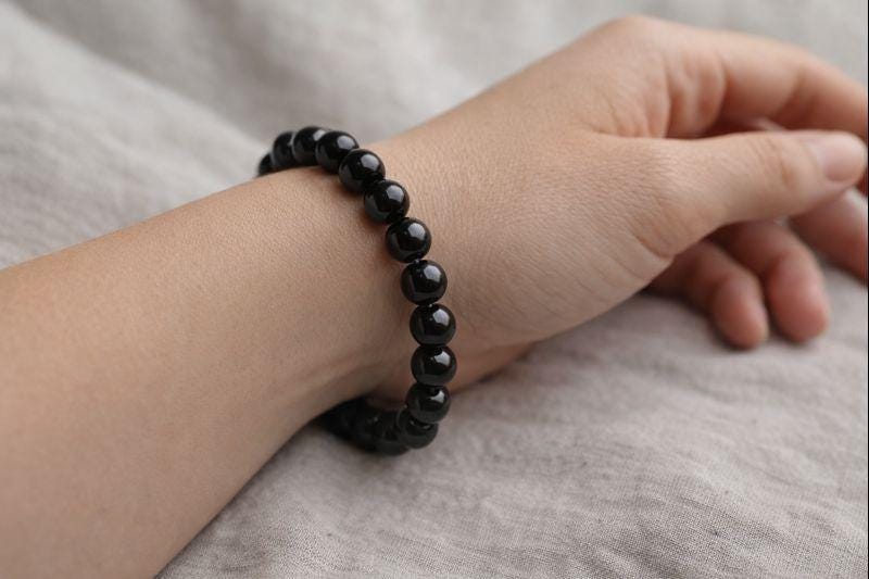 Black Obsidian Tumbled Bead Stretch Bracelet (8mm)Crystal River Gems