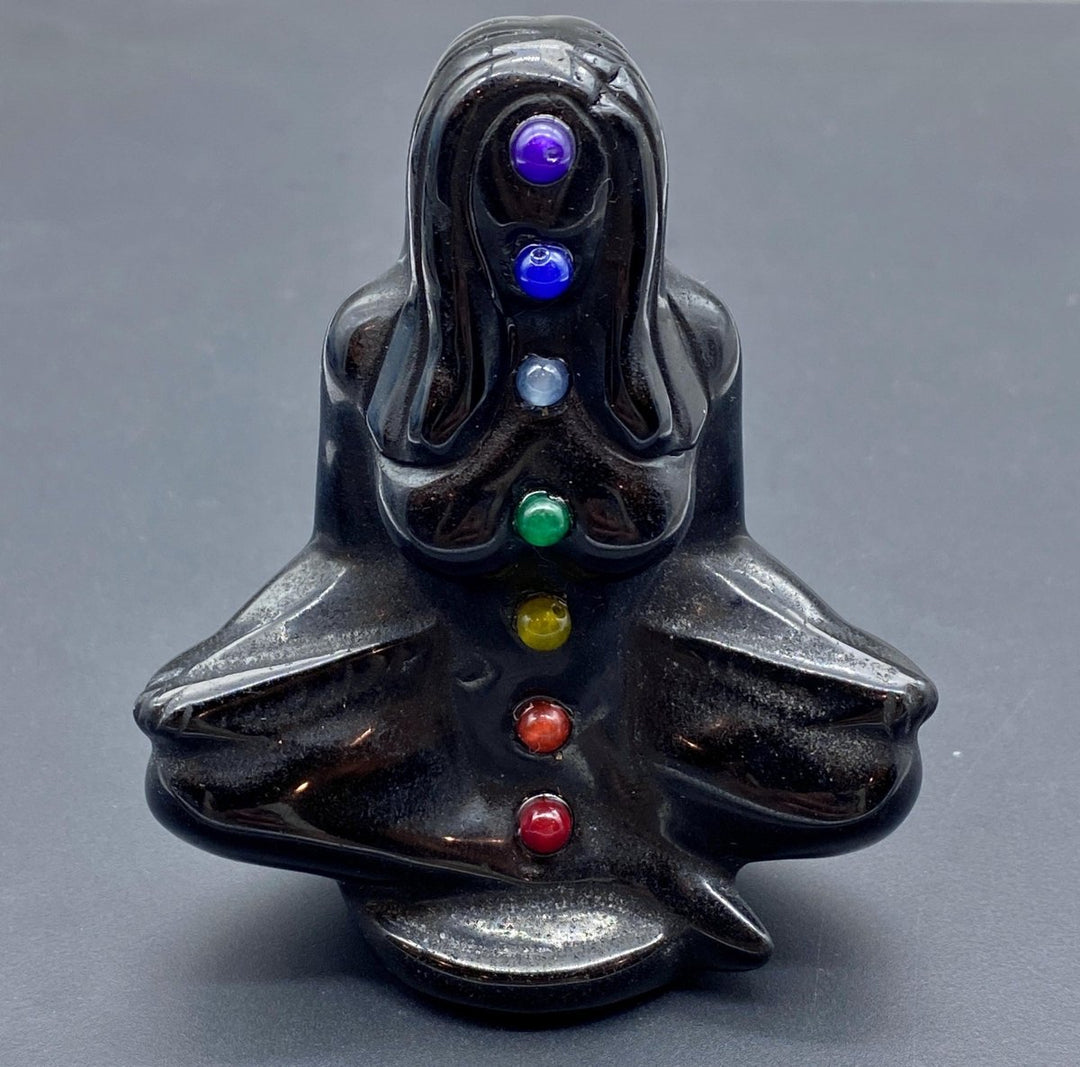 Black Obsidian Yoga Goddess Statue CarvingCrystal River Gems