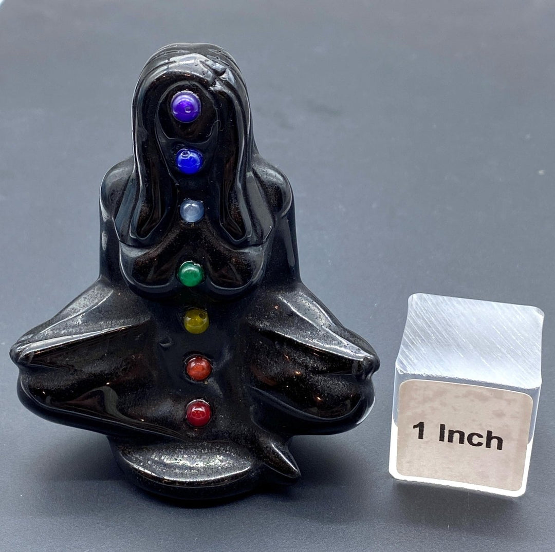 Black Obsidian Yoga Goddess Statue CarvingCrystal River Gems