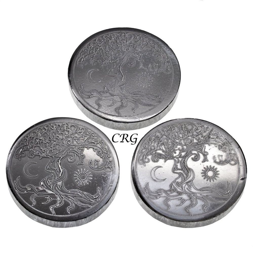 Black Selenite Engraved Tree of Life Plate 4 inches (1 Piece)Crystal River Gems