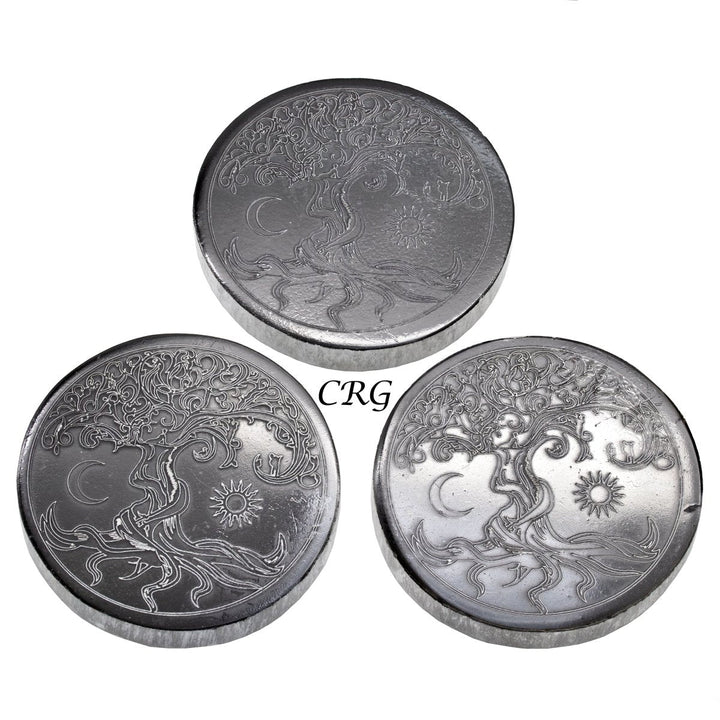 Black Selenite Engraved Tree of Life Plate 4 inches (1 Piece)Crystal River Gems