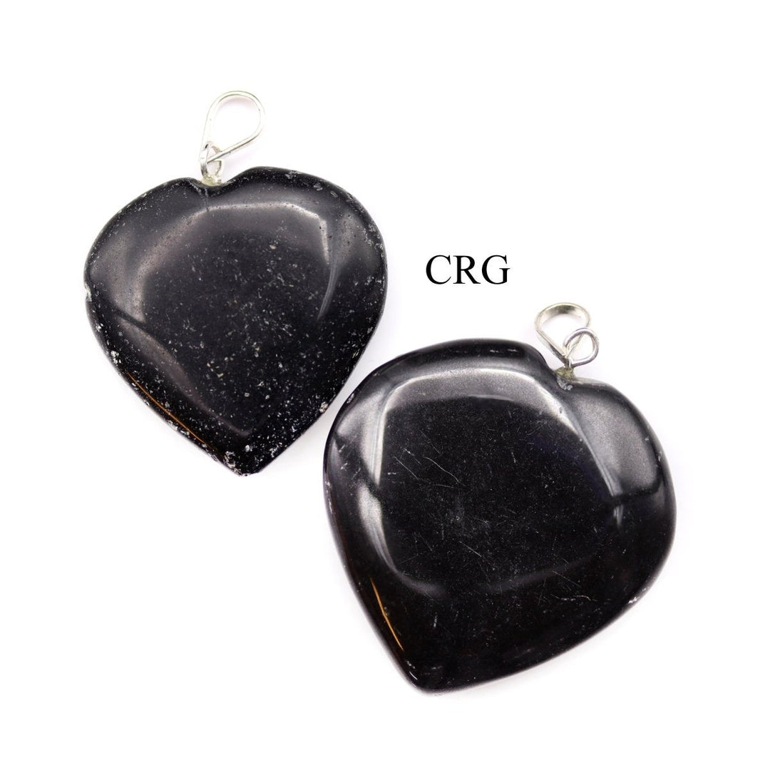 Black Tourmaline Heart Pendant with Silver Bail (1 Piece) Size 1 Inch Crystal Jewelry Charm