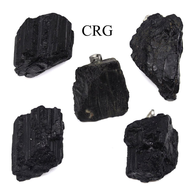Black Tourmaline Rough Rock Pendant with Silver Bail (5 Pieces) Size 18 to 22 mm Crystal Jewelry Charm
