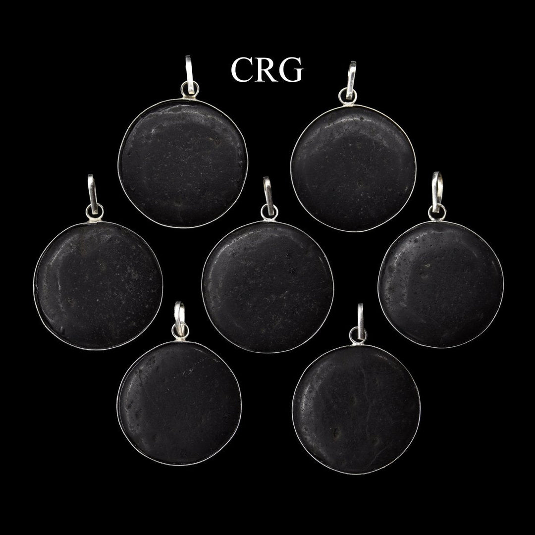 Black Tourmaline Round Pendant with Silver Plating (4 Pieces) Size 1 Inch Crystal Jewelry Charm