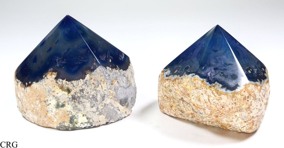 Blue Agate Top Polished Point with Cut Base (1 Piece) Size 2 to 4 Inches Crystal Gemstone Decor