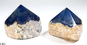 Blue Agate Top Polished Point with Cut Base (1 Piece) Size 2 to 4 Inches Crystal Gemstone Decor