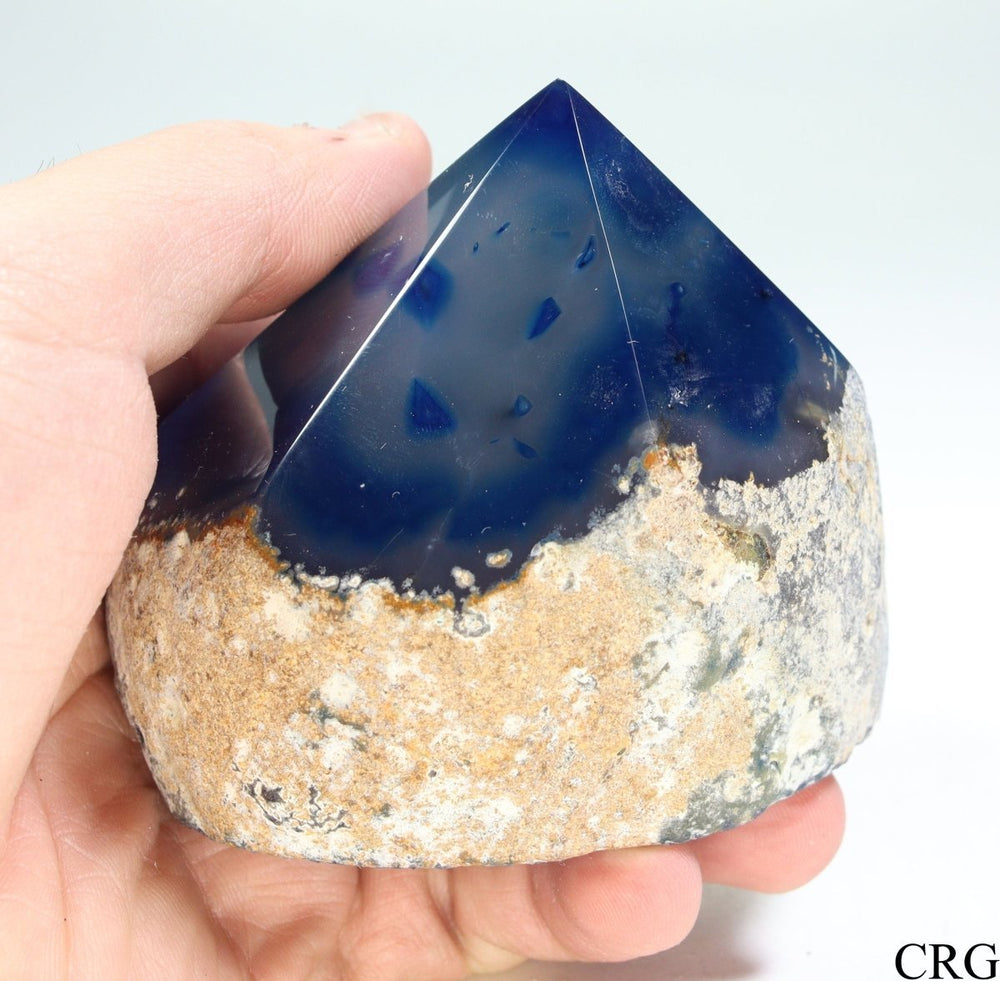 Blue Agate Top Polished Point with Cut Base (1 Piece) Size 2 to 4 Inches Crystal Gemstone Decor