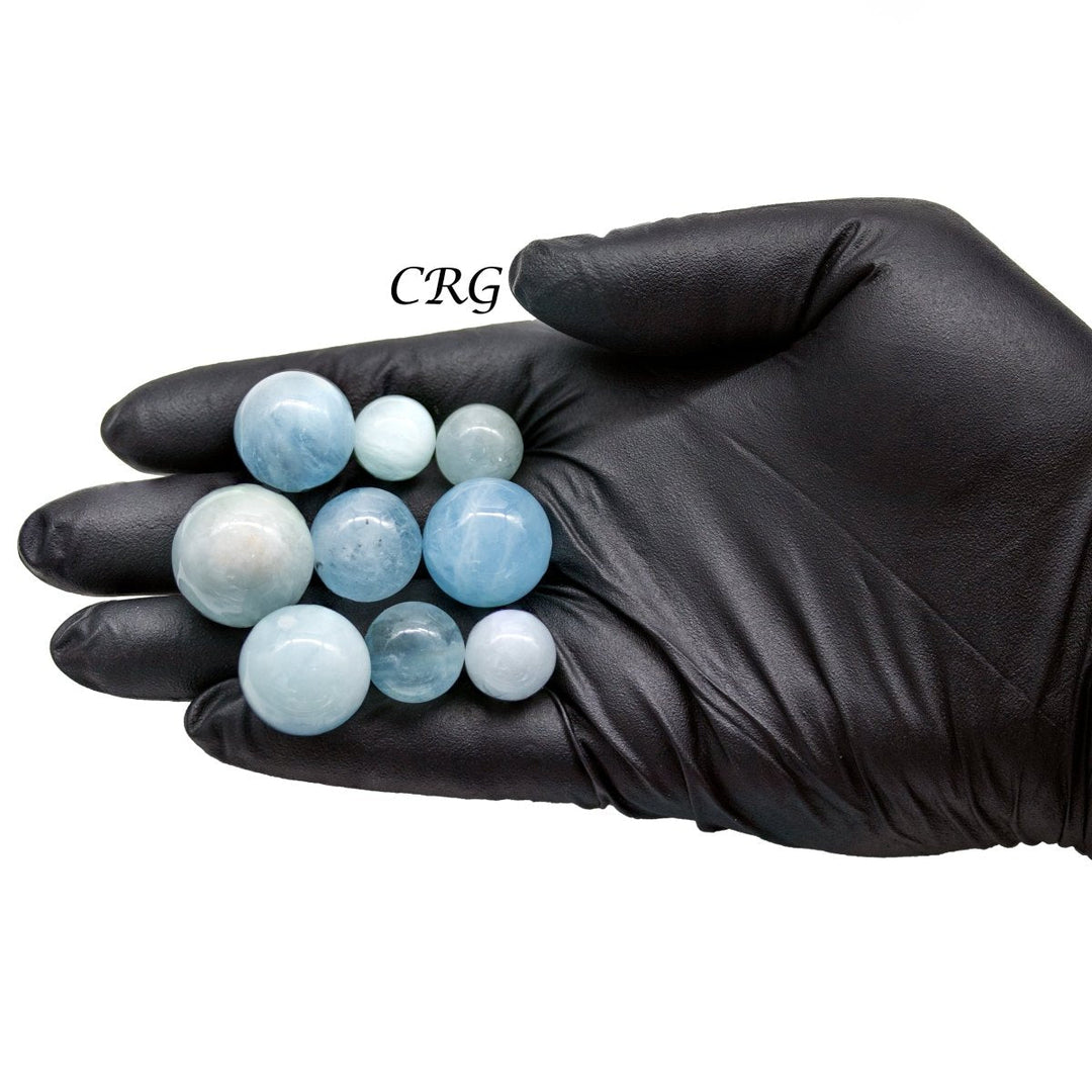 Blue Aquamarine Mini Spheres (5 Ounces) Size 10 to 25 mm Crystal Gemst ...