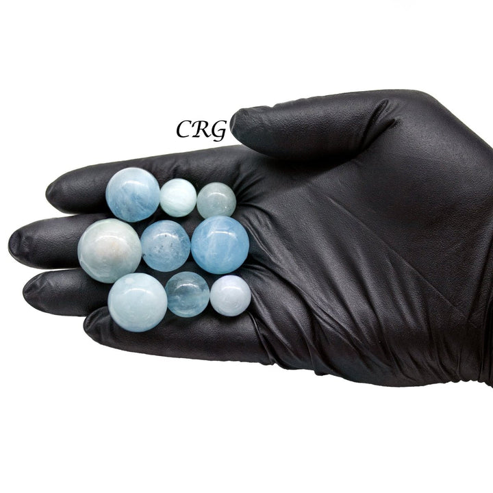 Blue Aquamarine Mini Spheres (5 Ounces) Size 10 to 25 mm Crystal Gemstone Balls