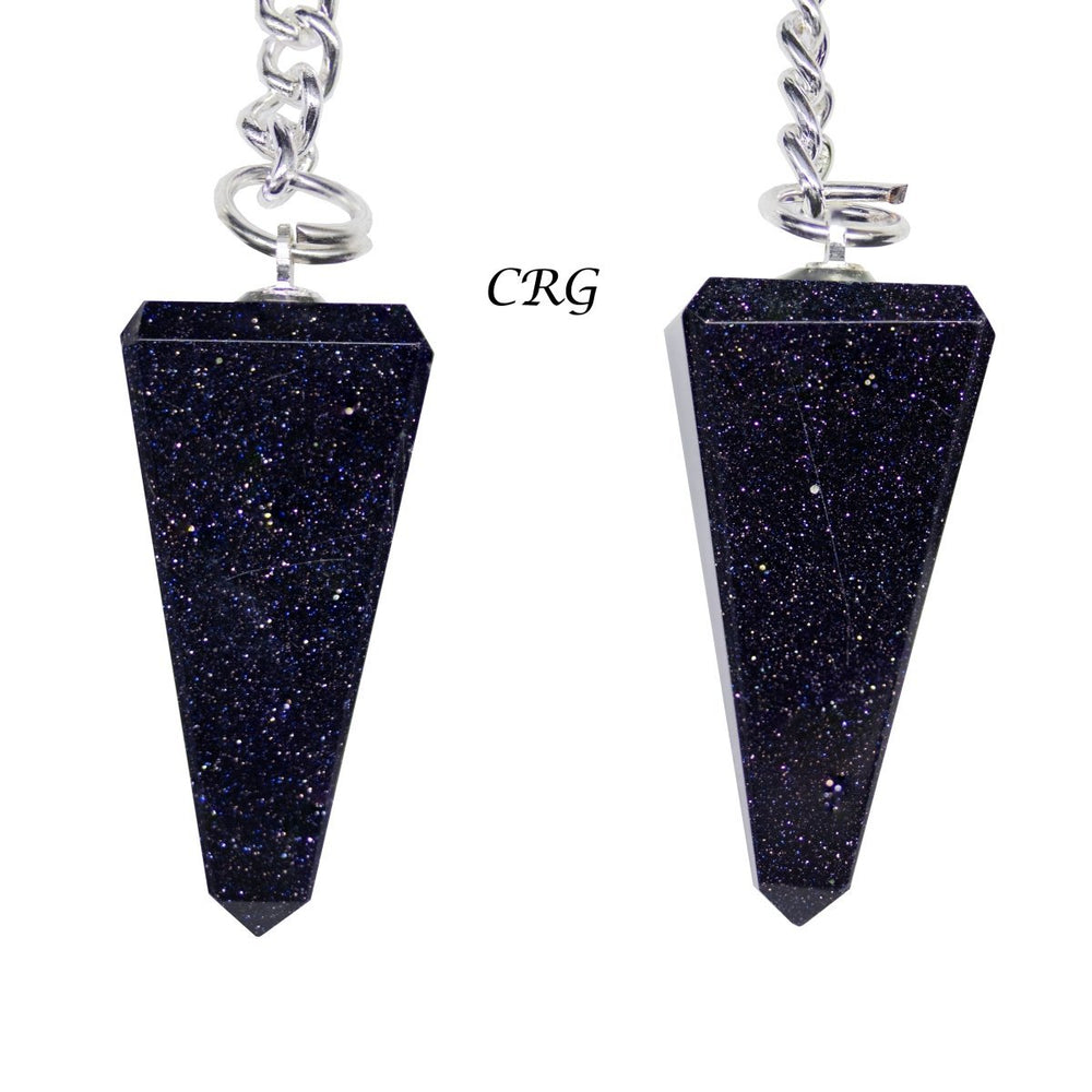 Blue Goldstone Obelisk Silver Keychain (1 Piece) Size 3.5 Inches Crystal Gemstone Pendant