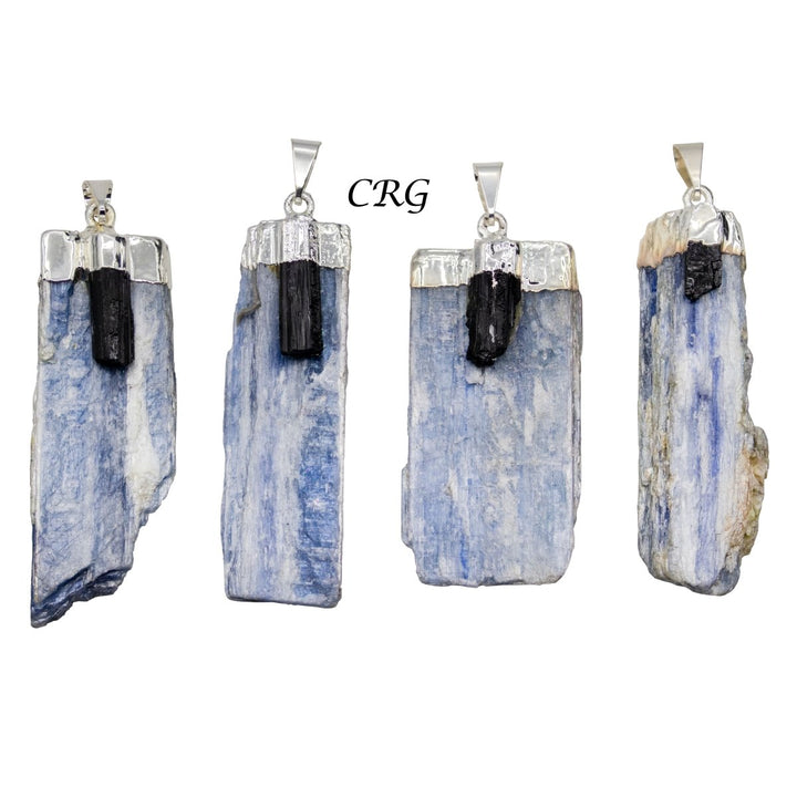 Blue Kyanite Blade Pendant with Black Tourmaline Point and Silver Plating (4 Pieces) Size 1 to 2 Inches Crystal Jewelry CharmCrystal River Gems