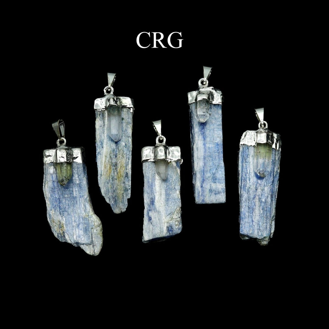 Blue Kyanite Blade Pendant with Quartz Point and Silver Plating (4 Pieces) Size 1.5 to 2.5 Inches Crystal Jewelry Charm
