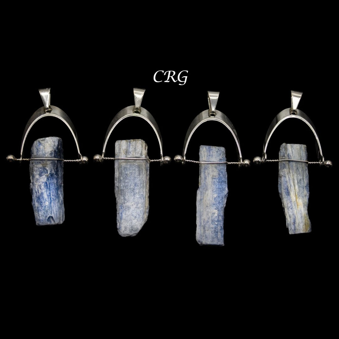 Blue Kyanite Raw Blade Pendant with Silver-Plated Arch Swivel Bail (4 Pieces) Size 1.5 to 2 Inches Crystal Jewelry Charm