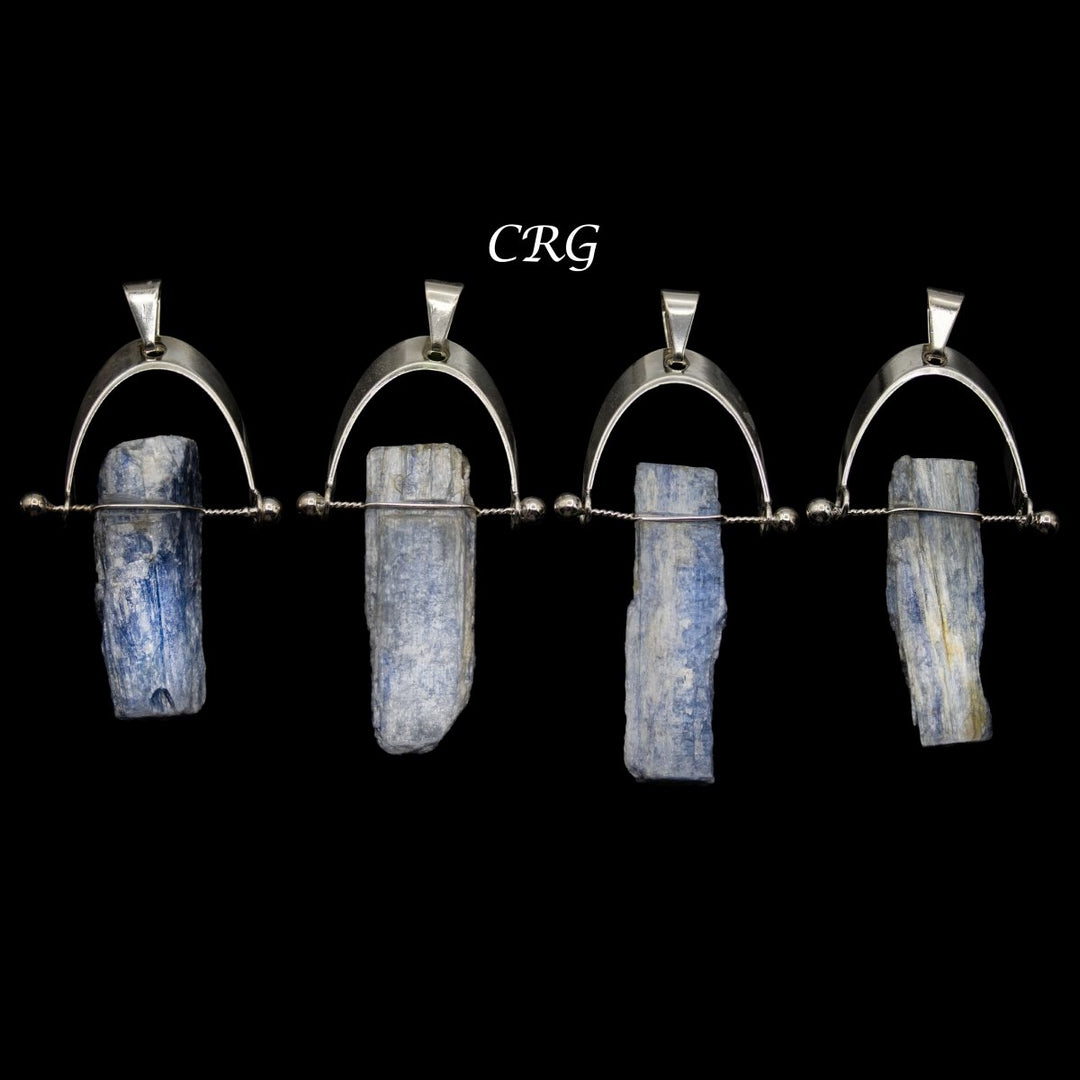 Blue Kyanite Raw Blade Pendant with Silver - Plated Arch Swivel Bail (4 Pieces) Size 1.5 to 2 Inches Crystal Jewelry CharmCrystal River Gems