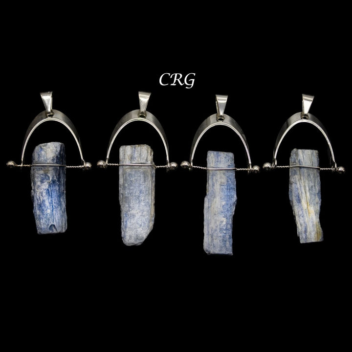 Blue Kyanite Raw Blade Pendant with Silver - Plated Arch Swivel Bail (4 Pieces) Size 1.5 to 2 Inches Crystal Jewelry CharmCrystal River Gems