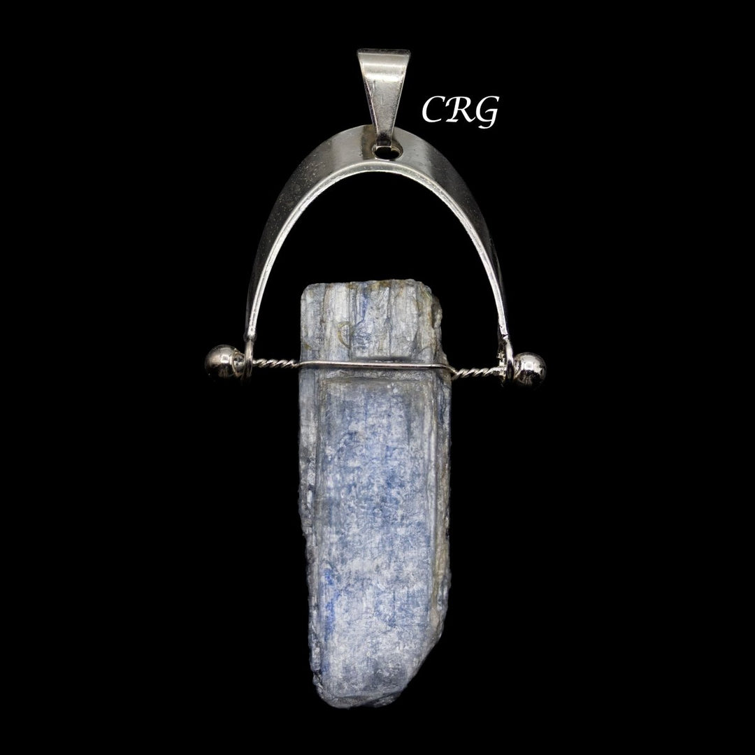 Blue Kyanite Raw Blade Pendant with Silver - Plated Arch Swivel Bail (4 Pieces) Size 1.5 to 2 Inches Crystal Jewelry CharmCrystal River Gems