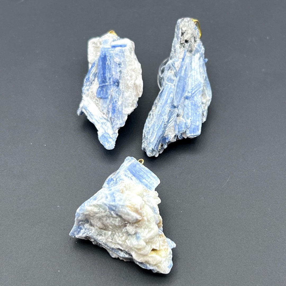 Blue Kyanite Raw Crystal Gold Bail PendantCrystal River Gems