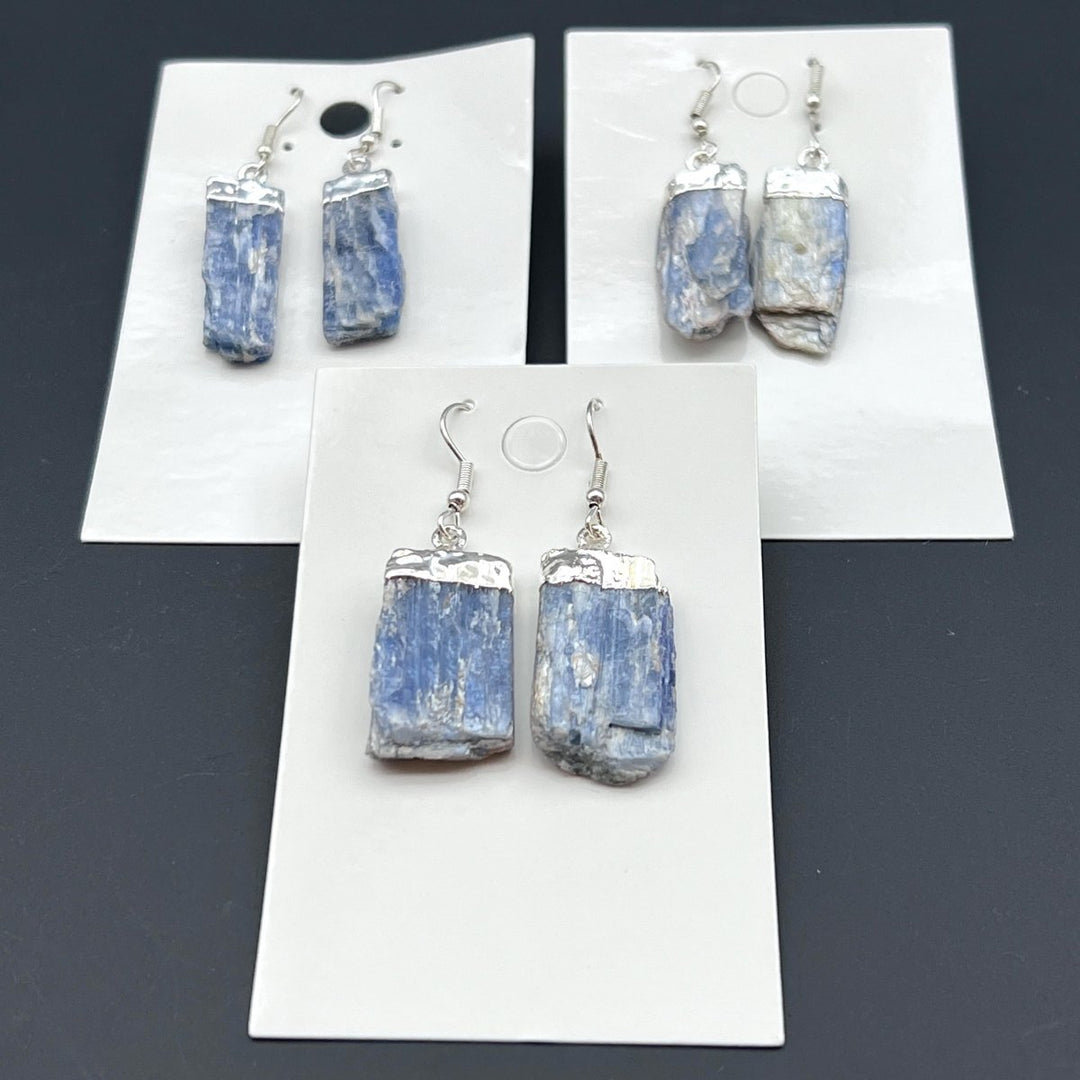 Blue Kyanite Raw Crystal Silver Plated EarringsCrystal River Gems