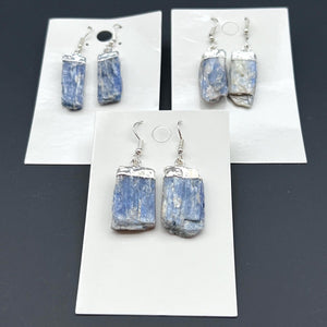 Blue Kyanite Raw Crystal Silver Plated Earrings