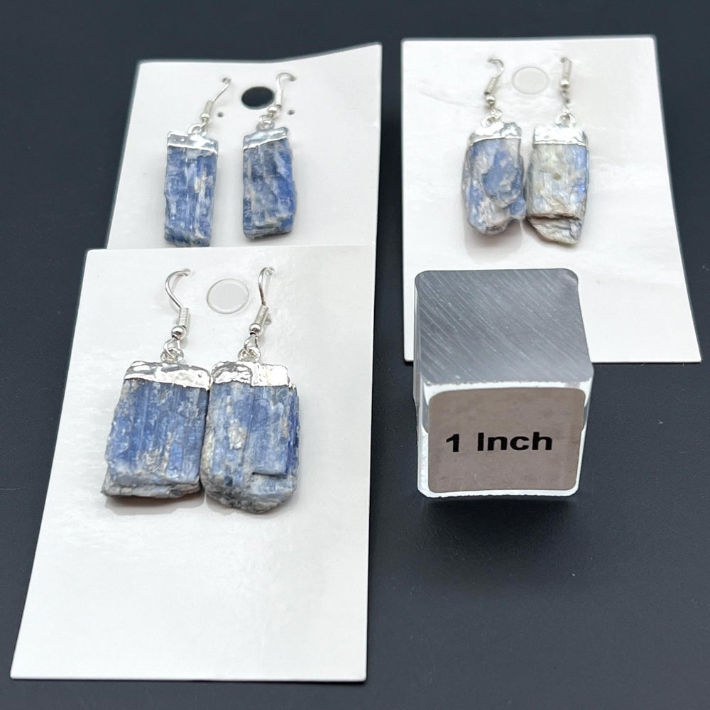 Blue Kyanite Raw Crystal Silver Plated EarringsCrystal River Gems