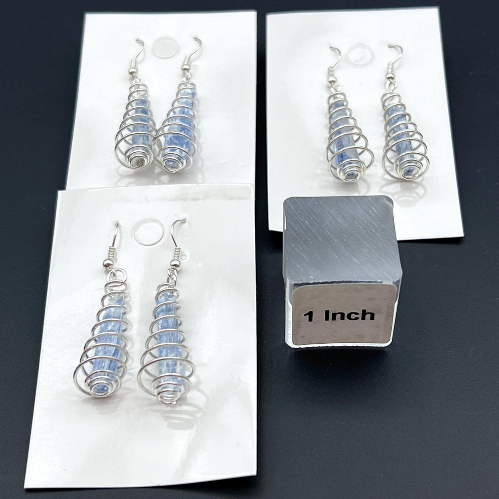 Blue Kyanite Raw Crystal Silver Spiral Cage EarringsCrystal River Gems