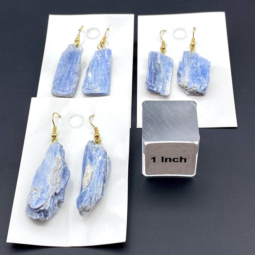 Blue Kyanite Raw Gold Wire Crystal EarringsCrystal River Gems