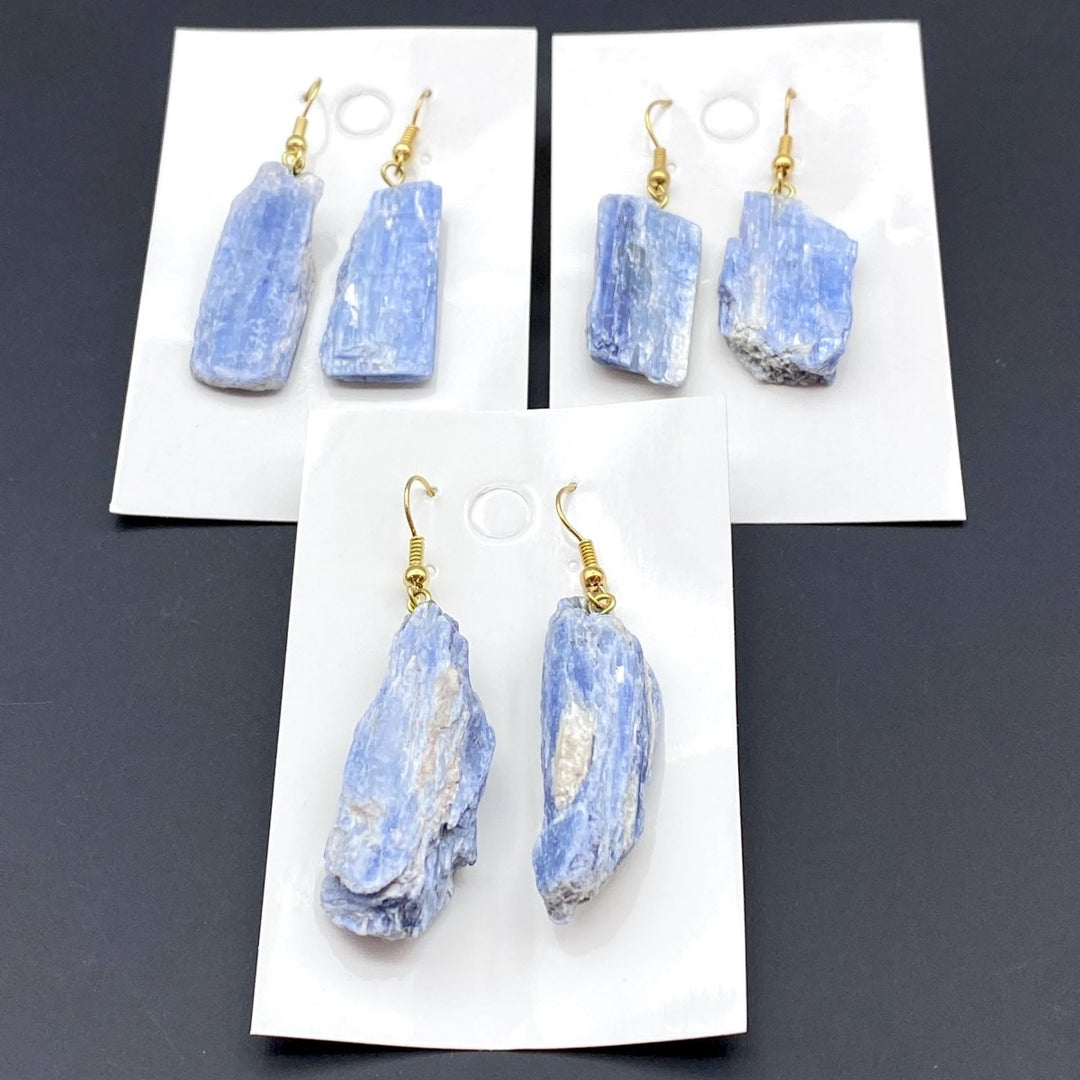 Blue Kyanite Raw Gold Wire Crystal EarringsCrystal River Gems