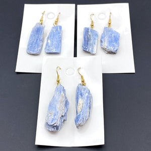 Blue Kyanite Raw Gold Wire Crystal Earrings