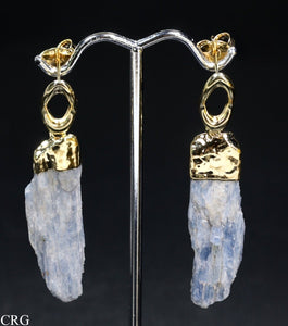 Blue Kyanite Thin Blade Earrings with Gold Plating (1 Inch) (1 Pair)